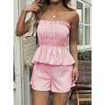 thumbnail image 4 of Women'S 2 Piece Striped Shirred Ruffle Strapless Bandeau Tops and Shorts Set Red XL, 4 of 8
