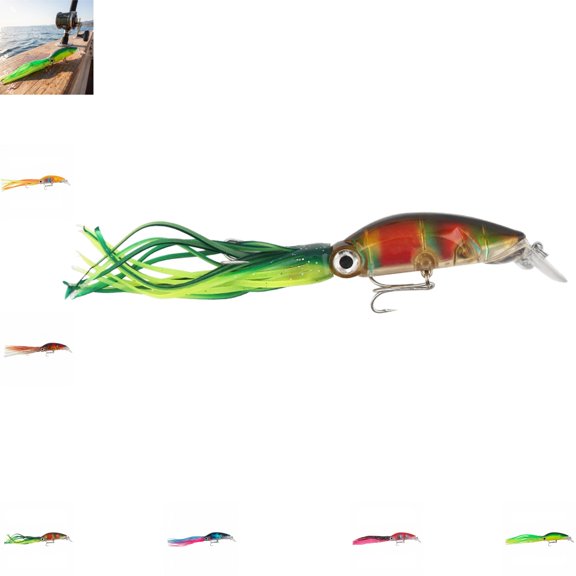 Saltwater Squid Lure with Long Casting  Hard Plastic Octopus Minnow Bait with Tentacles for Sea Fishing, Lifelike Artificial Squid Jig for Offshore Casting