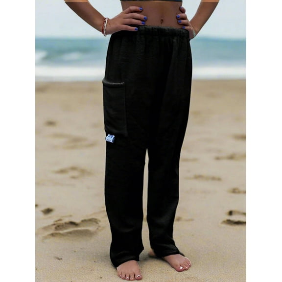 Towel Pants for Swimmers – Cotton Terry Towel Pants – Beach Coverup – Resort Wear – Swim wear - Solid Black