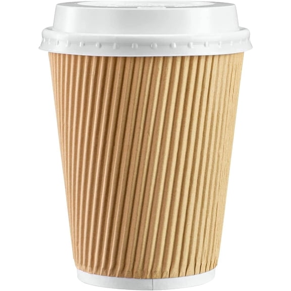 GUSTO 12 oz Disposable Coffee Cups with Lids, Insulated Paper Cups, 50 Count