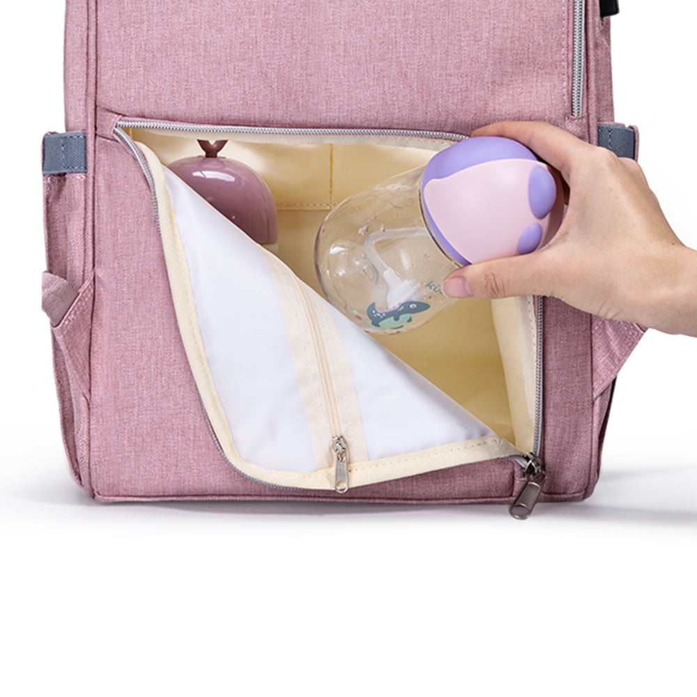 Sunveno Quilted Diaper Backpack Large Capacity Diaper Bag, Pink