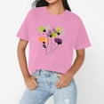 thumbnail image 2 of NAMTYQX Womens Graphic T Shirts Fashion Scoop Neck Tropischer Druck Breathable Short Sleeve Graphic Stretch Loose Plus Size Women's Blouses Pink Size S, 2 of 4