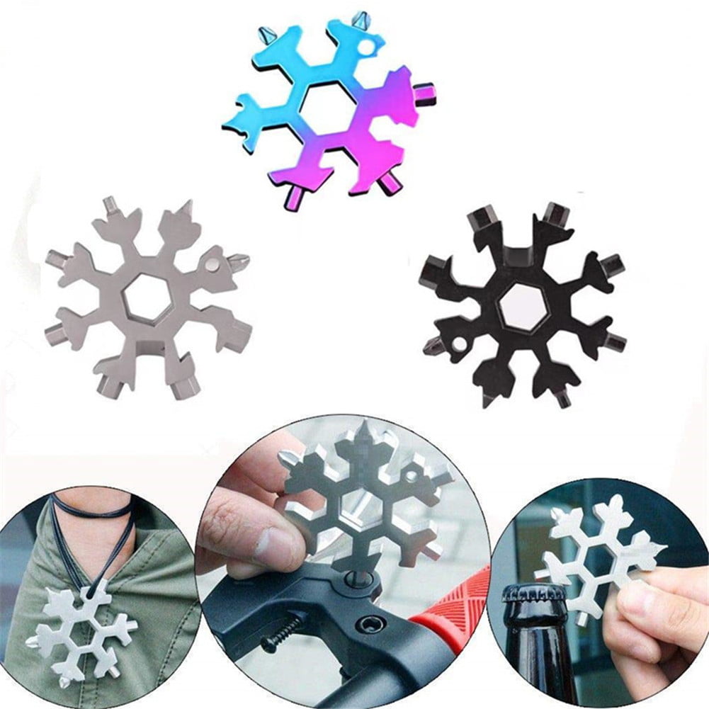 20 In 1 Portable Stainless Steel Snowflake Key Ring Outdoor Screwdriver Tool US