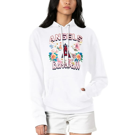 Women's G-III 4Her by Carl Banks White Los Angeles Angels Flowers Graphic Pullover Hoodie