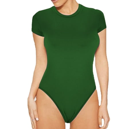 

Caveitl Womens Shapewear Women s Fashion Casual Round Neck Bodysuit Solid Color Sexy Slim Fit Short Sleeve T-shirt Green
