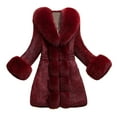 thumbnail image 2 of (clearance)IDALL Faux Fur Coat Trench Coat Women Lady Coat Winter Warm Long Sleeve Solid Outwear Coat Plush Jacket Warm and Soft Winter Overcoat Parkas Peacoat Wine 5xl, 2 of 4