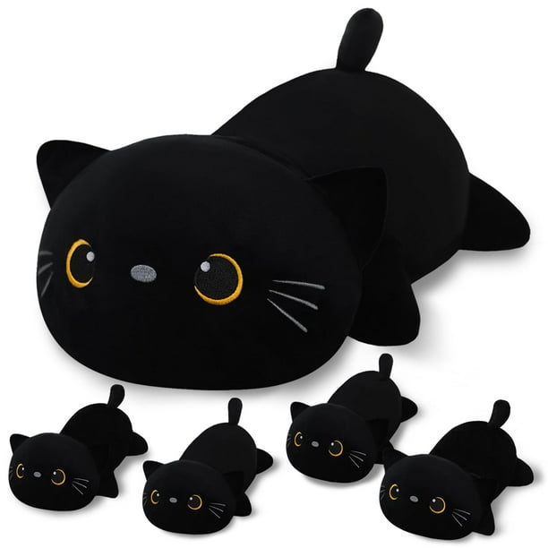 Animal de peluche SQEQE, gato negro, mami, con 4 bebés, gato en la barriga