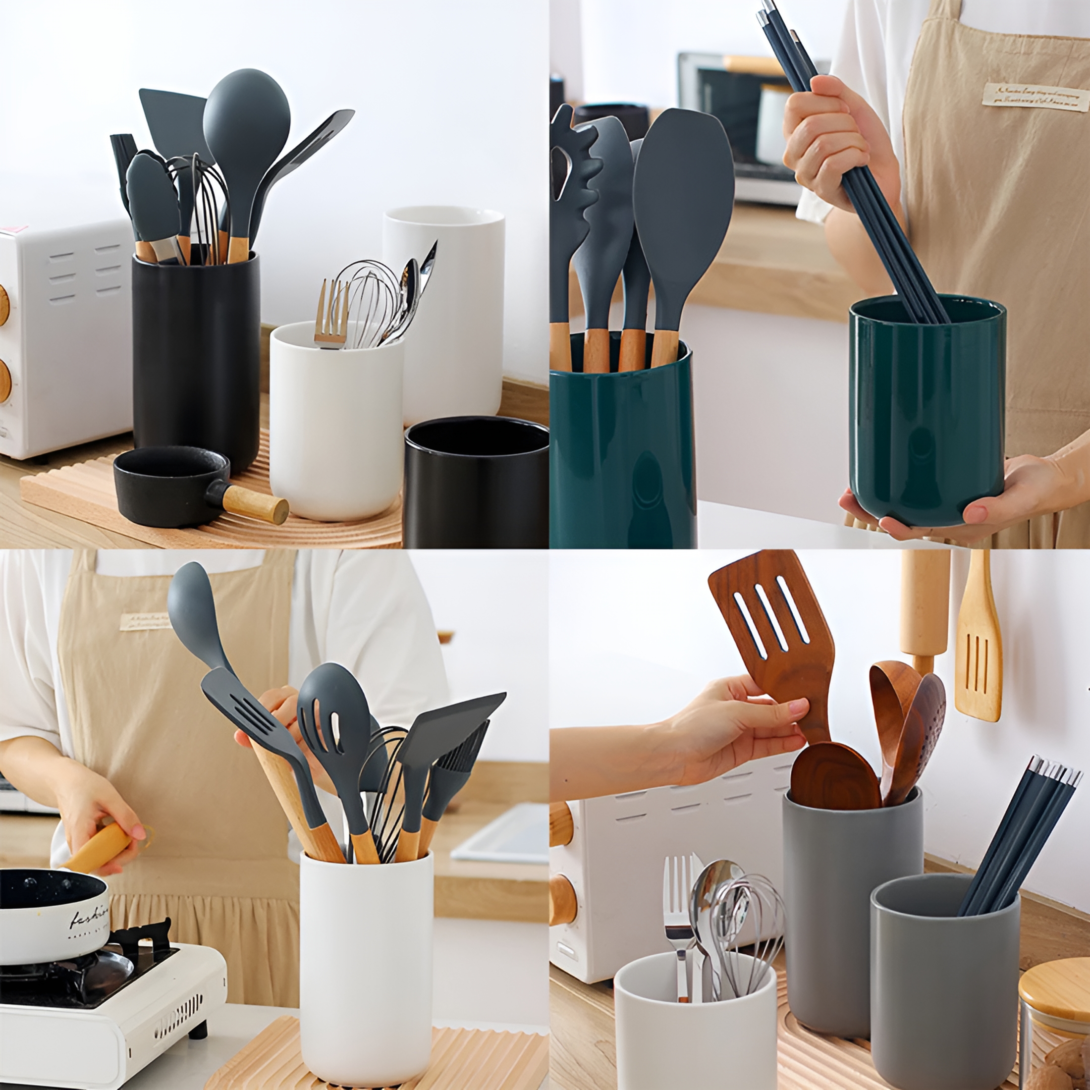 ACDANC 2026 New Kitchen Utensil Holder,Cooking Utensil Holder for Kitchen Counter,Cream White Ceramic Utensil Crock