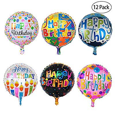 Happy Birthday Foil Balloons Round Mylar Helium Balloon Party Decorations Supplies 18 Inch Pack of 6