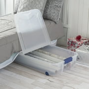 Sterilite 66 Quart Ultra™ Storage Box, Clear Underbed Storage Bin with Lid and Wheels, Blue