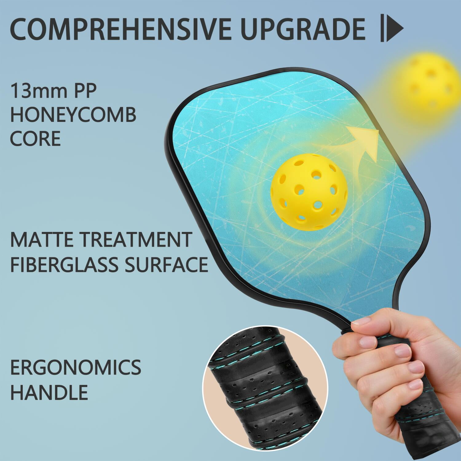 Pickleball Paddles Set Of 2, Fiberglass Surface, Ice Crystal Print, 4 Balls & Bag