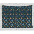 thumbnail image 1 of Woodland Tapestry, Animals from Jungles of Africa with Colorful Ethnic Motifs on Dark Toned Backdrop, Wall Hanging for Bedroom Living Room Dorm Decor, 80W X 60L Inches, Multicolor, by Ambesonne, 1 of 2