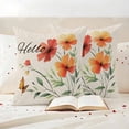 thumbnail image 3 of Orange Red Floral Outdoor Waterproof Pillow Covers, Vintage Pastoral Botanical Butterfly Decorative Square Throw Pillowcase Sofa Cushion Sham for Patio/Couch/Chair, 24"x24" 2 Pack, 3 of 8