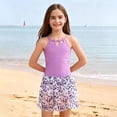 thumbnail image 6 of Gelikeya Girls Swimsuit Two Piece Swimwear with Tropical Printed Cover Up Skirt Girls Bathing Suits Set Girl's Swimwear 7-16 Years X05 Purple, 13-14 Years, 6 of 7