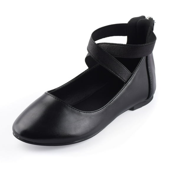 "Nova Utopia Girls Ankle Strap Ballet Flat Shoes NF-NFGF316-Black-4"