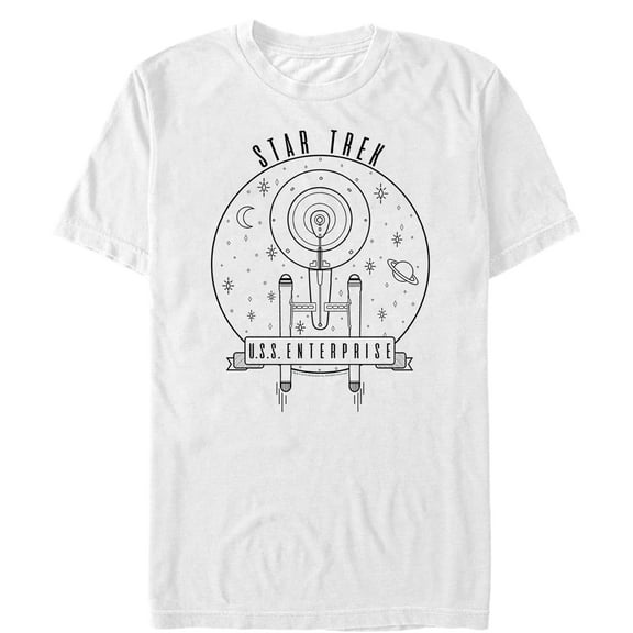 Men's Star Trek USS Enterprise In Space Line Drawing  Graphic Tee White Large