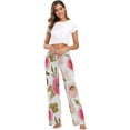 thumbnail image 6 of Women's Watercolor Pink Roses Pajama Pants, Casual Pajama Bottoms Lounge Pants Wide Leg, 6 of 7