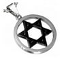 Stainless Steel Silver-Tone Black Jewish Star of David Charm Pendant Necklace with Chain, 24"