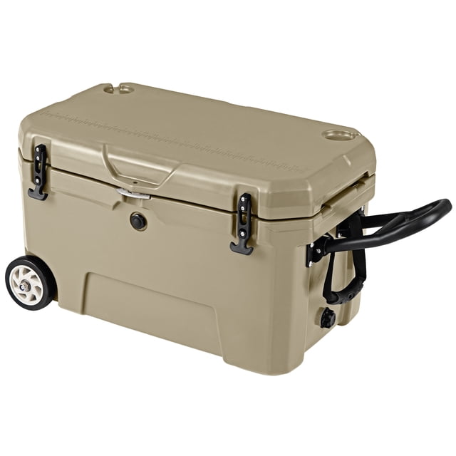 Gymax Glacière Rigide Portable de 52 Pintes avec Rétention de Glace de 6 Jours, Poignée de Traction et Règle à Roues, Jaune