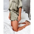 thumbnail image 2 of New Women's Solid Color Silk Tracksuit Short Sleeve Shorts Irregular Two-piece Suit Silky Pockeet Pajamas, 2 of 2