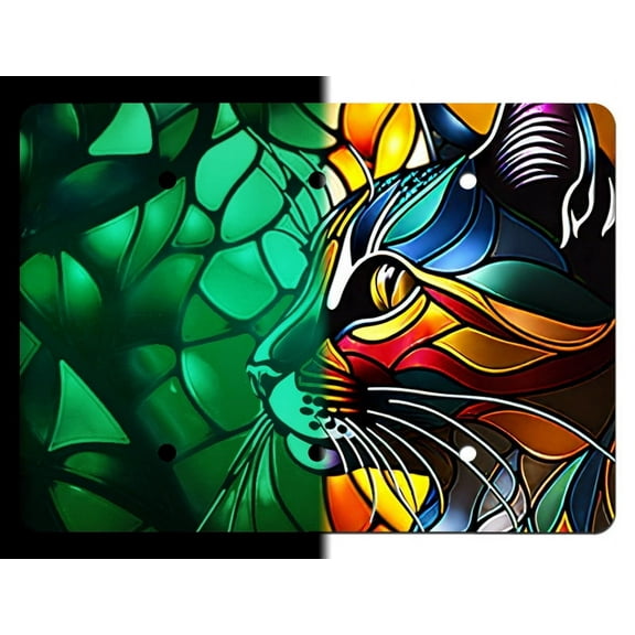 Off The Wall Plates - Stained Glass Look Cat Glow in the Dark Decorative Acrylic Cover Triple Blank Wallplate