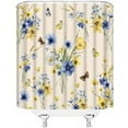 thumbnail image 3 of Yellow Blue Floral Shower Curtain Rustic Farmhouse Watercolor Yellow Blue Floral Butterfly Romantic Nature Plant Vintage Bathroom Decor Fabric Curtain with Hooks, 3 of 3