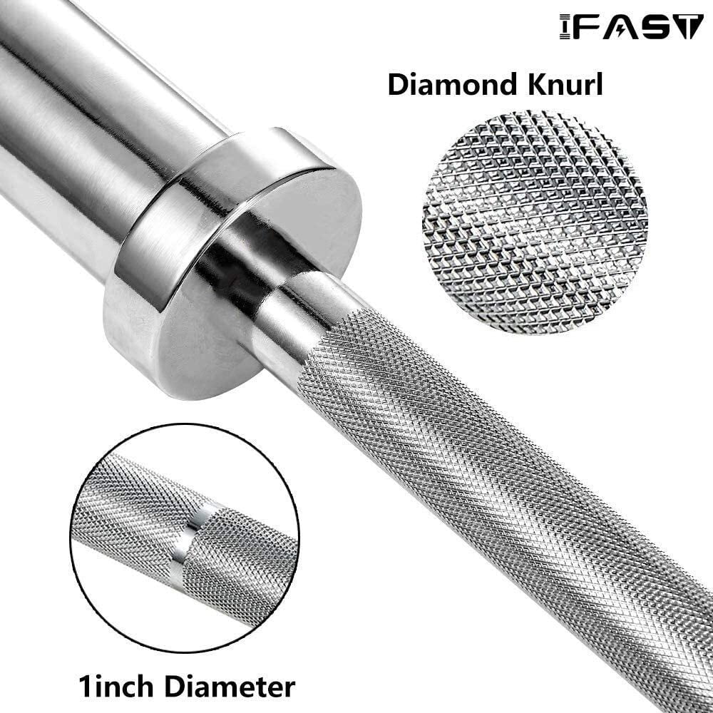 IVV 4FT Olympic Barbell Bar, Chrome Steel barbell Bar with Diamond Knurled Handles, Barbell Weight Straight Weightlifting Strength Training Equipment Bar 120cm for Home Workout Fitness, Silver
