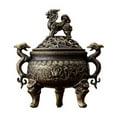 thumbnail image 2 of Antique Brass Incense Burner with Dragon Handles and Kylin Lid - 2.4 Inch Vintage Mini Censer for Cone, Coil, and Powder Incense, 2 of 5