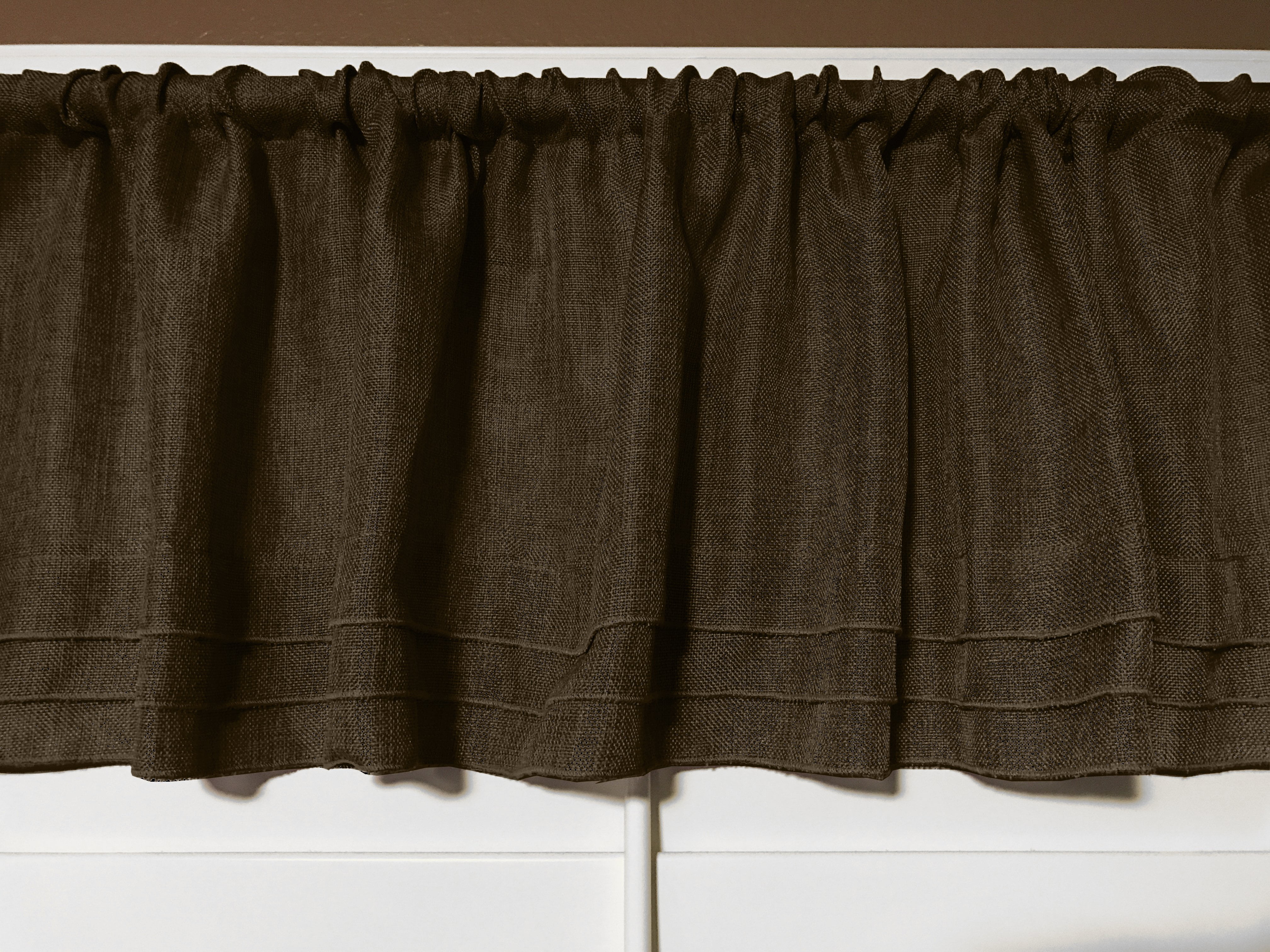faux burlap window valance 58 wide brown with pleated ruffles