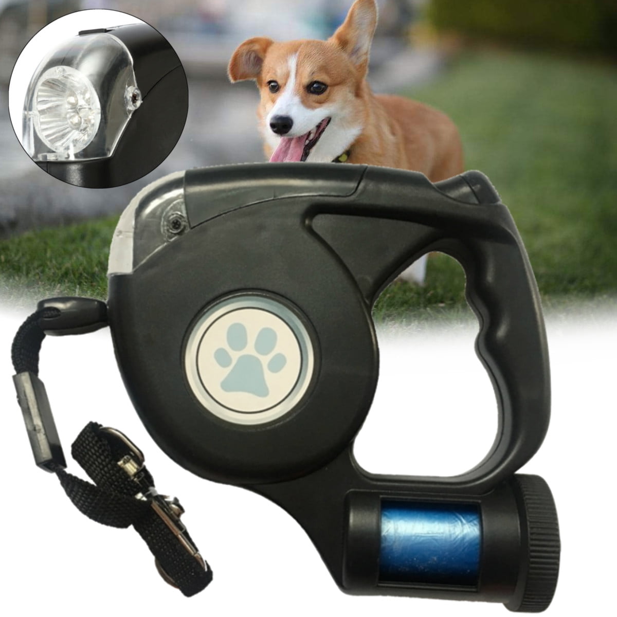 Retractable Dog Leash with Dispenser and Poop Bags, 15ft Heavy Duty