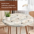 thumbnail image 4 of Beige Flowers Round Tablecloth, Fitted Table Cover with Elastic for 36"-44" Round Tables, Watercolor Farmhouse Botanical Floral Table Cloth Outdoor Indoor Dinning Party Waterproof Tablecloths, 4 of 7