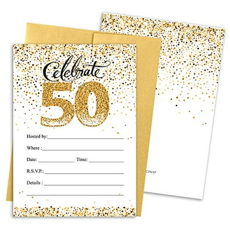 white and gold 50th party invitations with envelopes 25 count