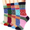thumbnail image 4 of Calcetines gruesos de lana suave para mujer, medias gruesas y cálidas de estilo Retro Harajuku, informales, para la nieve, 5 pares, 4 of 4
