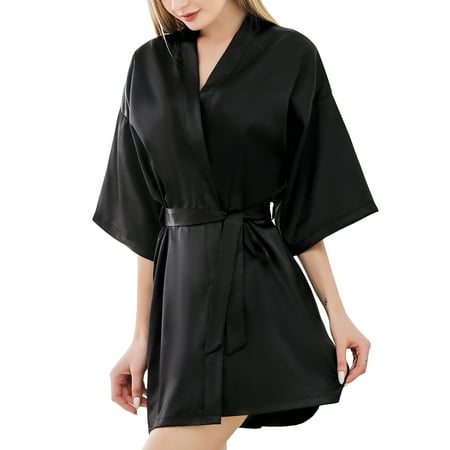 

Lu s Chic Women s Fall Robe Cool Bathrobe Lounging Light Cozy Thin Pajamas Black Medium