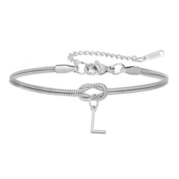 PAURO Initial Bracelets for Women Layered Letter Snake Chain Alphabet Silver Gold Plated Stainless Steel Personalized Tie A Knot Name Charm Simple Jewelry Silver Letter L