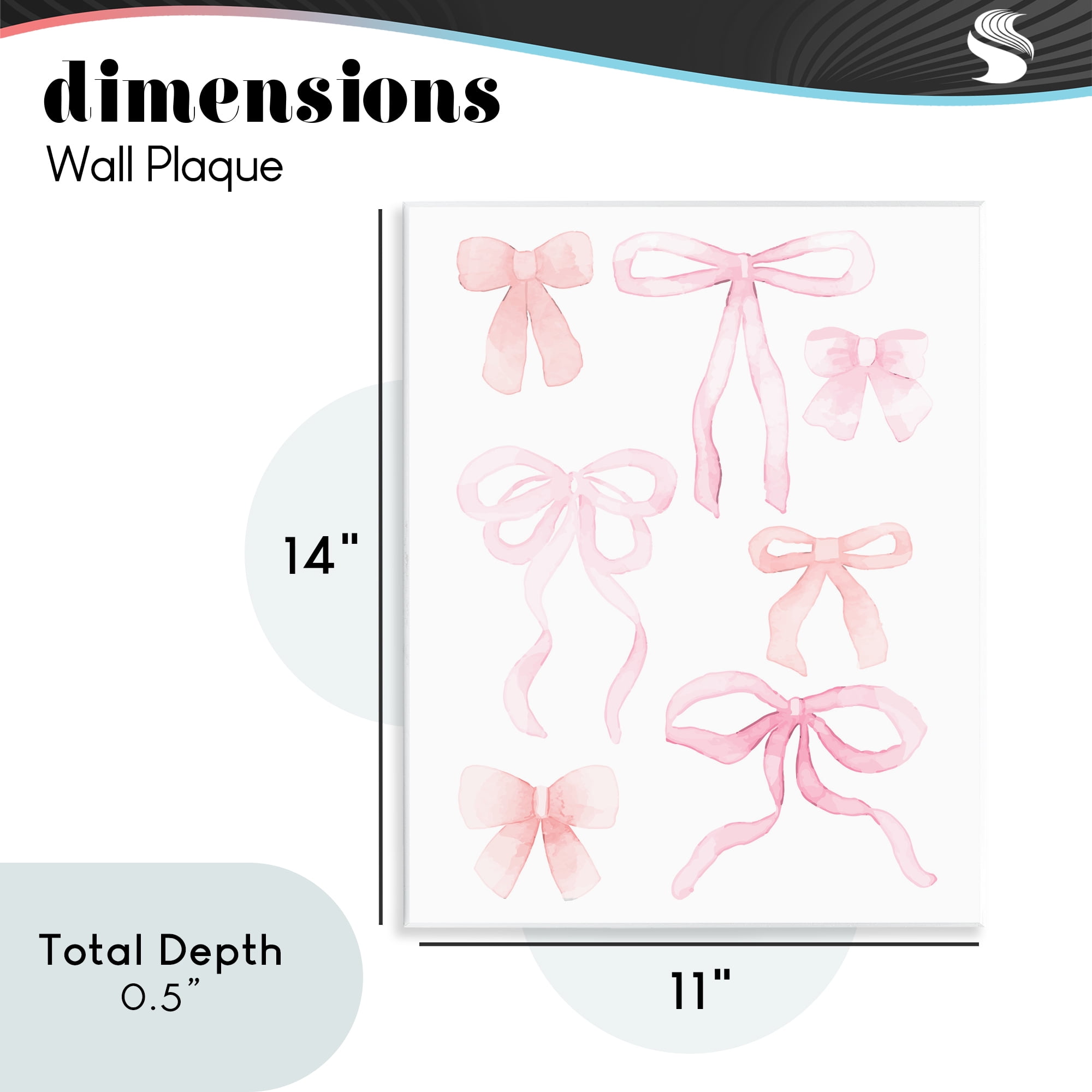 Pink Watercolor Bows Wall Plaque Art, design by Kim Allen