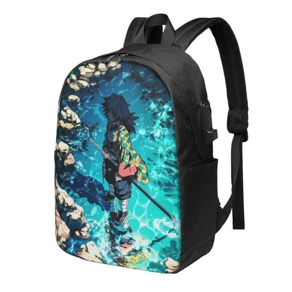 Demon Slayer Giyu Tomioka Backpack For Men Women Teen , Water Resistant Casual Daypack Fits Laptop With Usb Charging Port,17 In Bookbag For Travel,Hiking,Gift