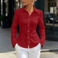 thumbnail image 2 of CHGBMOK Women's Button Down Dress Shirts Long Sleeve Stand Collar Blouse Fitted Waist Solid Color Office Tops, 2 of 7