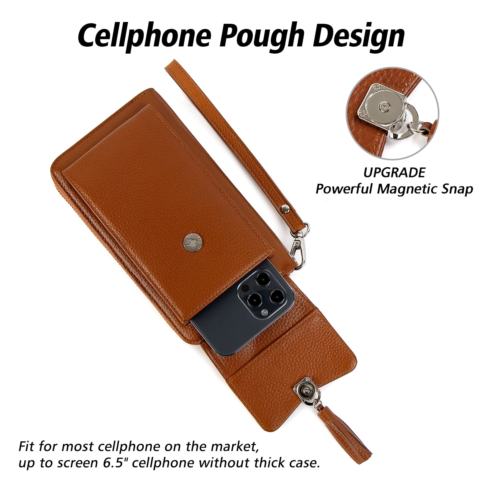 Pearl Angeli Women's Leather Mobile Phone Crossbody Cell Phone Bag RFID (brown)