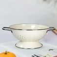 thumbnail image 3 of Enamel Colander Strainer Bowl Plates, Vintage Self-draining Fruit Dishes Enamelware with Stainless Steel Handles for Fruits Home Kitchen Decoration Large White, 3 of 6