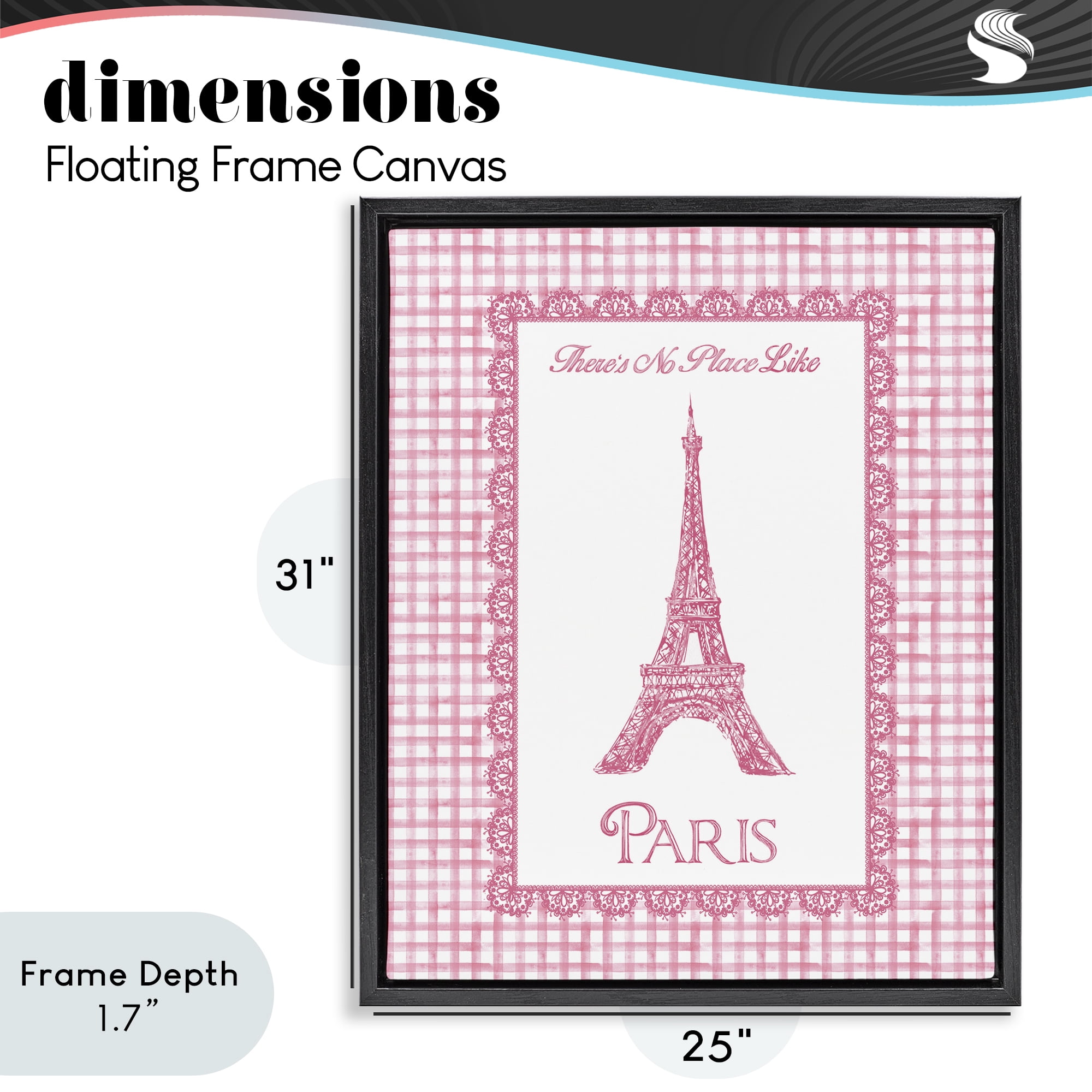 Stupell Industries No Place Like Paris Pink Lace Black Framed Floater Canvas Wall Art, design by Conrad Knutsen