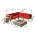 thumbnail image 3 of Elisha Outdoor 7 Piece Acacia Wood Sectional Sofa Set with Cushions and Fire Pit, Teak, Red, Light Gray, 3 of 9