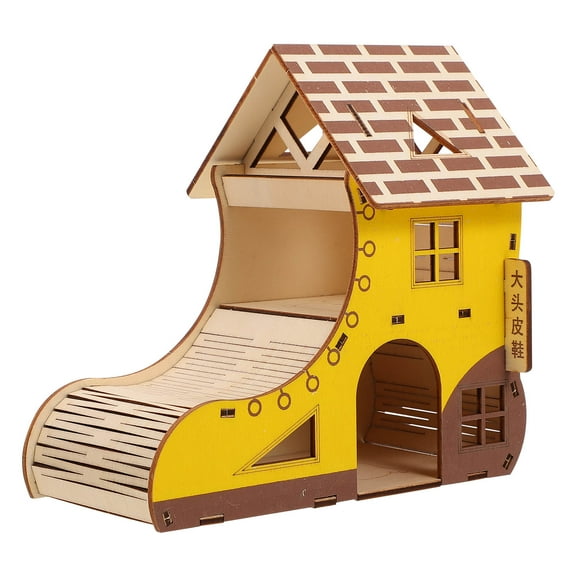 BESTOYARD Natural Wood Hamster Villa with Climbing Frame for Small Pets