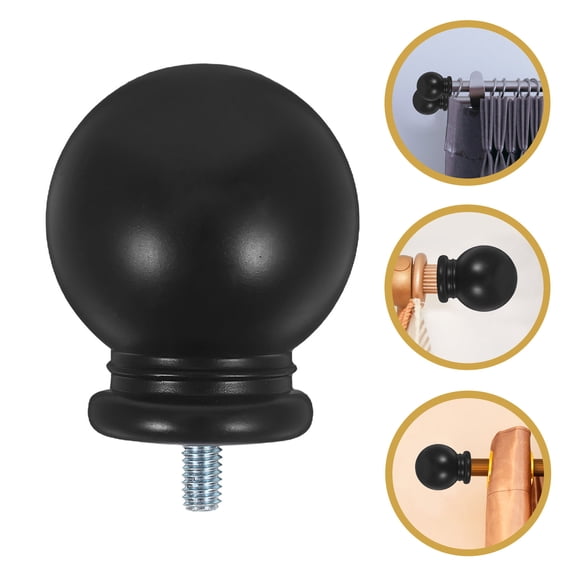 PAMINGONO 2Pcs Plastic Black Curtain Rod Finials Ball Shape Decorative Caps for Window Drapery Rod Ends