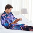 thumbnail image 4 of Wukai Book Glowing Mushrooms Men's Long-Sleeve Pajama Set - Comfortable Sleepwear with Button-Down Shirt and Pants-Small, 4 of 6