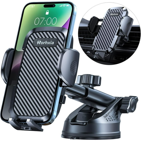 3-in-1 Phone Mount for Car [2025 Most Stable and Flexible Suction Cup] Vent Dashboard Windshield Cell Phone Holder Car Fit for iPhone, Samsung, All Phone