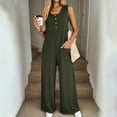 thumbnail image 3 of Womens Button Down Jumpsuits Sleeveless Casual Wide Leg Tank Rompers Loose Jumper Overalls with Pockets Army Green, L, 3 of 7