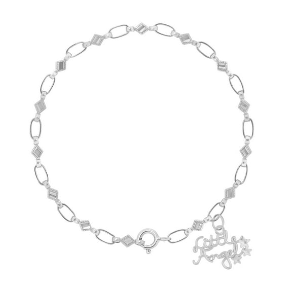 Retro Link© Kids Sterling Silver, Little Angel Charm, Baby Child Infant Bracelet, Kite Chain, 5.5"-6"