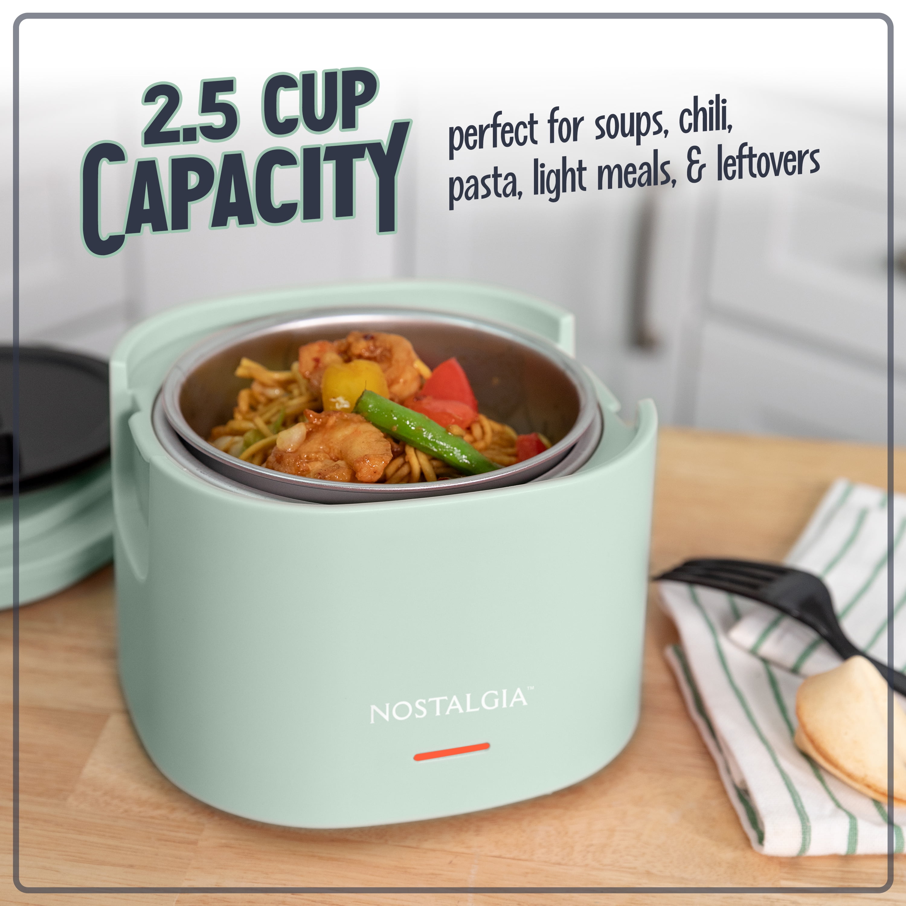 Nostalgia 20 oz Portable Heated Lunch Box with Stainless Steel Lunch Container, Green