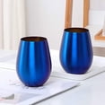 thumbnail image 4 of Nvzi 17 oz Stainless Steel Stemless Wine Glass, Outdoor Portable Wine Tumbler for the Pool, Camping, Cookouts, Travel - Set of 2 Metal Drinking Cups(Blue), 4 of 5
